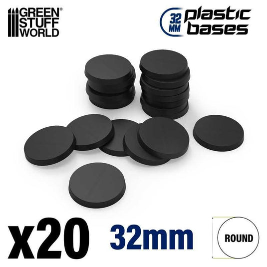Green Stuff World 32mm Round Plastic Bases - Black 9822