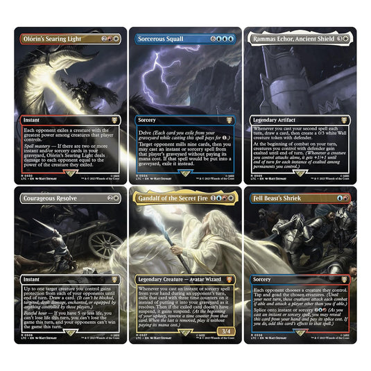 Magic The Gathering The Lord of The Rings: Tales of Middle - Earth Scene Box - Gandalf in Pelennor Fields (6 Scene Cards, 6 Art Cards, 3 Set Boosters + Display Easel) - Cobbco