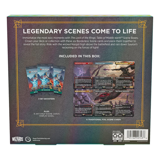 Magic The Gathering The Lord of The Rings: Tales of Middle - Earth Scene Box - Flight of The Witch - King (6 Scene Cards, 6 Art Cards, 3 Set Boosters + Display Easel) - Cobbco