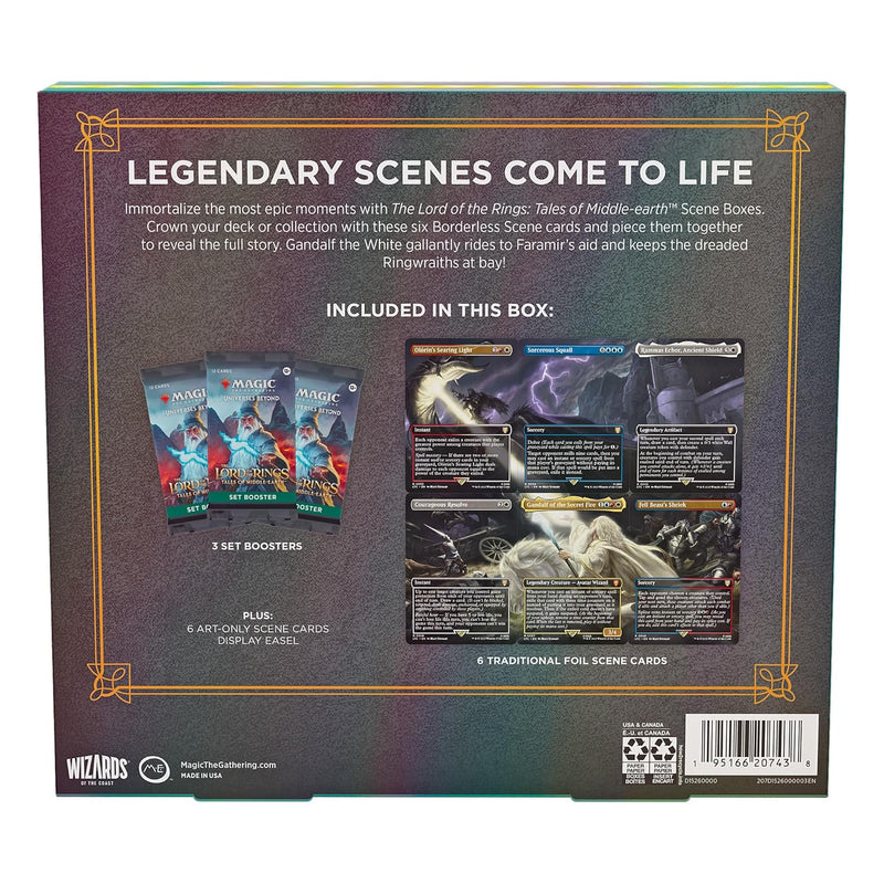 Load image into Gallery viewer, Magic The Gathering The Lord of The Rings: Tales of Middle - Earth Scene Box - Gandalf in Pelennor Fields (6 Scene Cards, 6 Art Cards, 3 Set Boosters + Display Easel) - Cobbco
