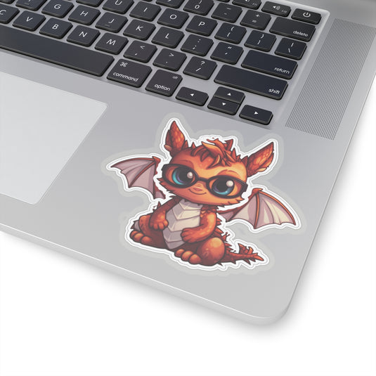 Nerdy Sticker Cute Chibi Red Dragon with Glasses,