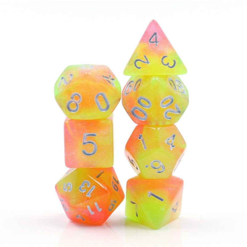 Load image into Gallery viewer, Foam Brain Games RPG Dice Set - Summer's Joy w/Silver FBG2156 - Cobbco
