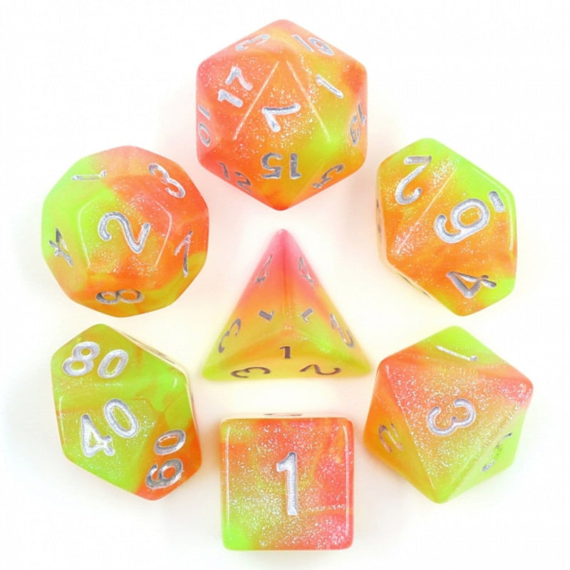 Load image into Gallery viewer, Foam Brain Games RPG Dice Set - Summer's Joy w/Silver FBG2156 - Cobbco
