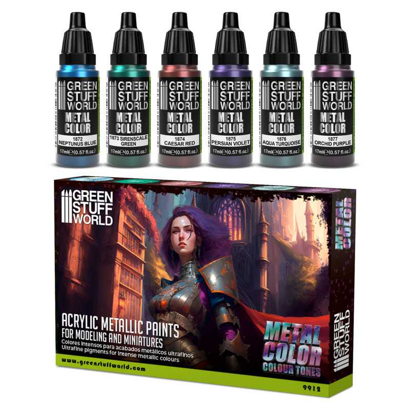 Load image into Gallery viewer, Green Stuff World Colour Metallics Paint Set 6 x 17ml - 9912 - Cobbco
