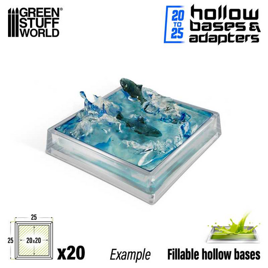Green Stuff World 25mm Square Plastic Base Hollow - Clear - 20mm to 25mm Adapters 11431