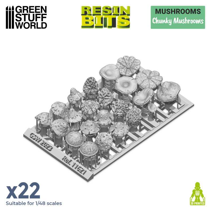 Load image into Gallery viewer, Green Stuff World for Models &amp; Miniatures 3D Printed Set - Chunky Mushrooms 11621

