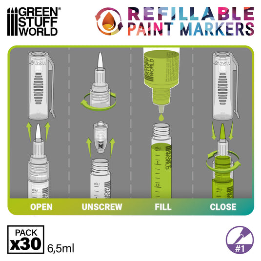 Green Stuff World Refillable Acrylic Paint Marker Size 1 - Detail - Single Marker - for Modeling and Wargaming - Cobbco