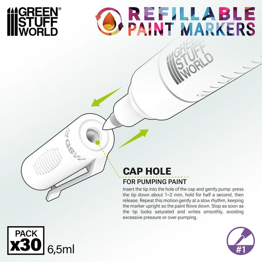 Green Stuff World Refillable Acrylic Paint Marker Size 1 - Detail - Single Marker - for Modeling and Wargaming - Cobbco