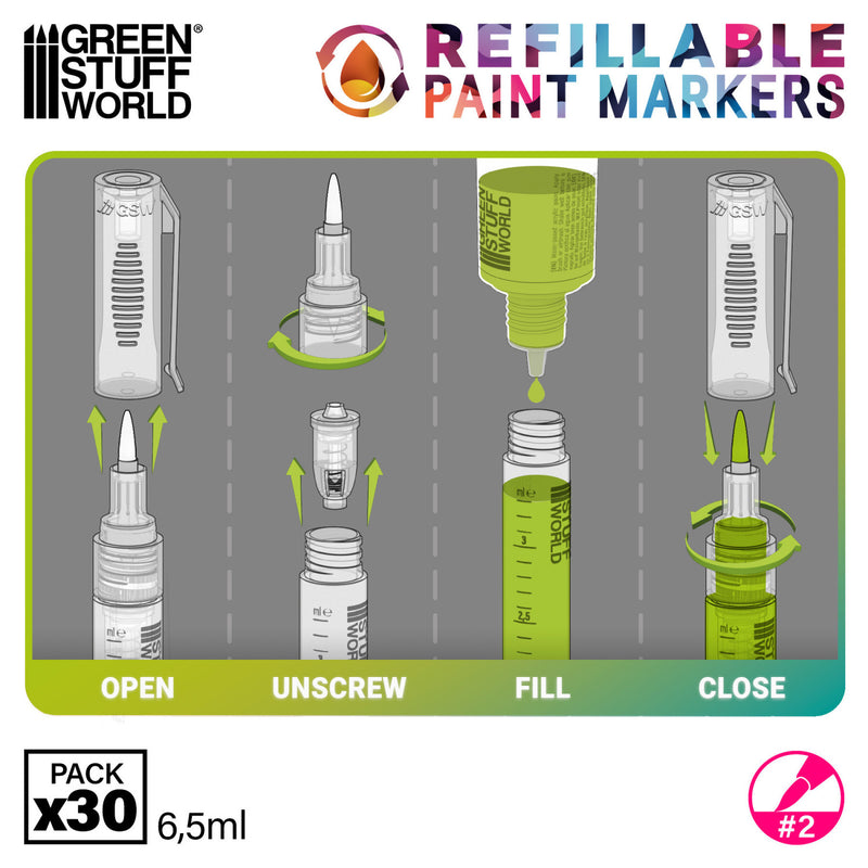Load image into Gallery viewer, Green Stuff World Refillable Acrylic Paint Marker Size 2 - Single Marker - for Modeling and Wargaming - Cobbco
