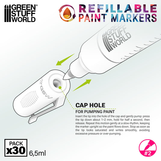 Green Stuff World Refillable Acrylic Paint Marker Size 2 - Single Marker - for Modeling and Wargaming - Cobbco