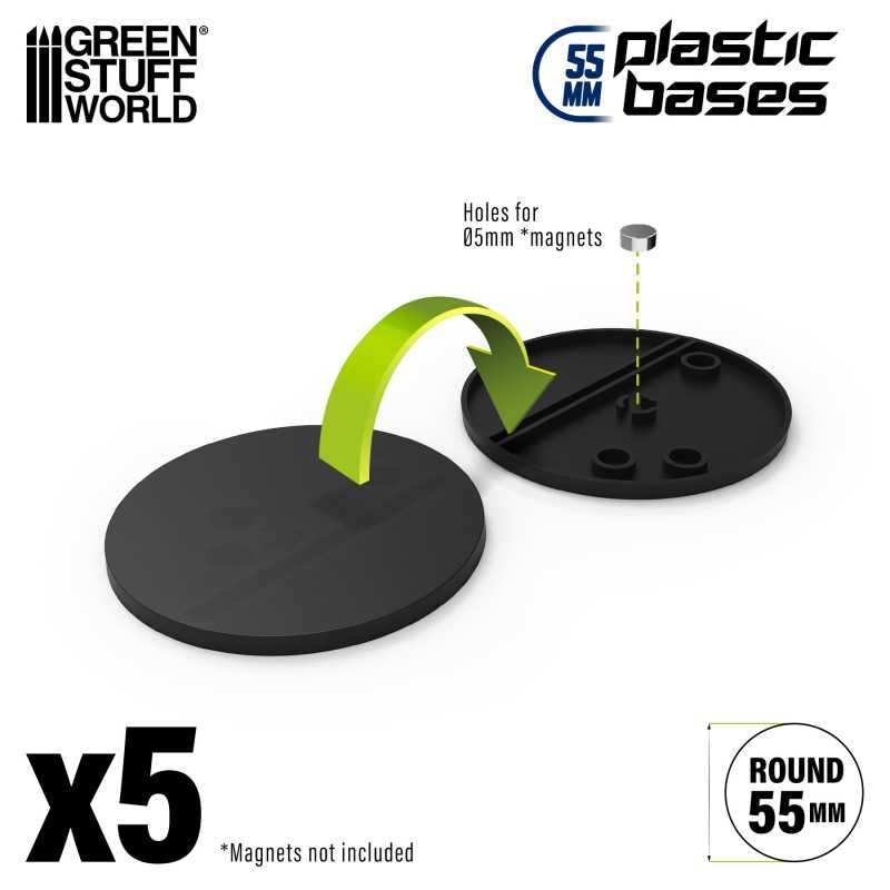 Load image into Gallery viewer, Green Stuff World 55mm Round Plastic Bases - Black 9825
