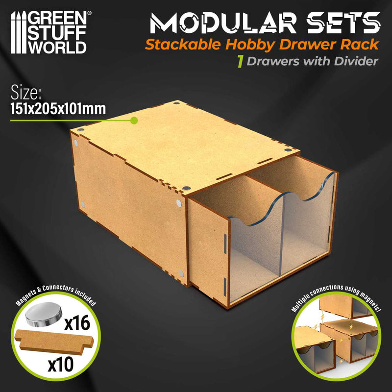 Load image into Gallery viewer, Green Stuff World Half Stackable hobby drawer rack with 2 vertical drawers and magnets - Cobbco
