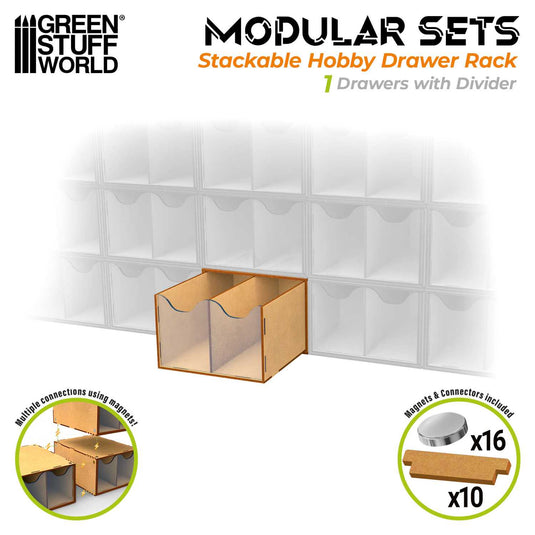 Green Stuff World Half Stackable hobby drawer rack with 2 vertical drawers and magnets - Cobbco