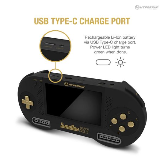 Hyperkin SupaBoy Portable Pocket Console For SNES (Super NES) / SFC (Super Famicom) Black Gold