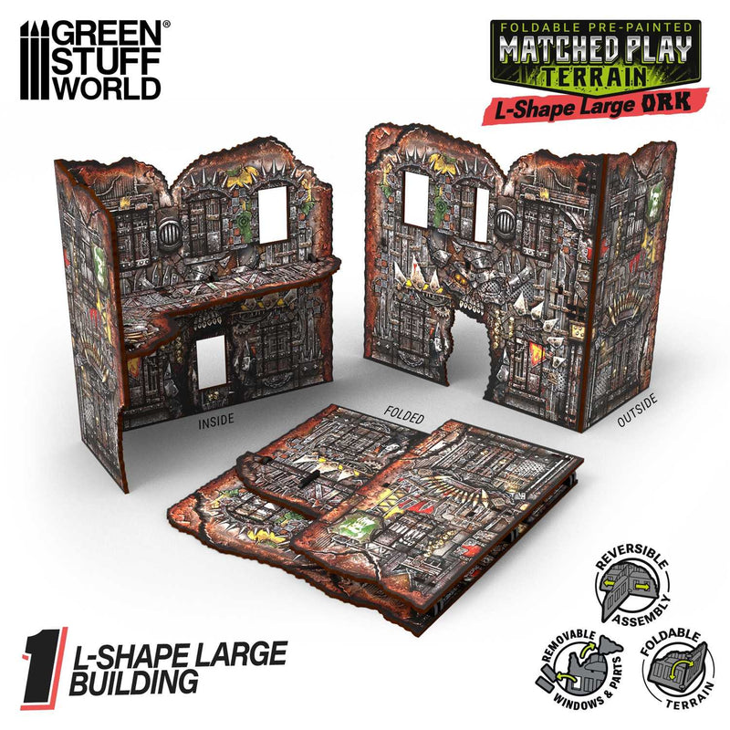 Load image into Gallery viewer, Green Stuff World Matched Play Pre - Painted Foldable Large L - shaped Ruin - Orks - Wargmaing - Cobbco
