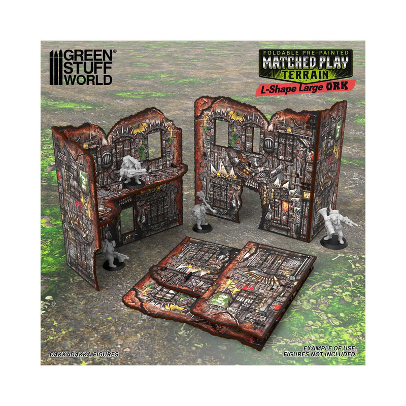 Load image into Gallery viewer, Green Stuff World Matched Play Pre - Painted Foldable Large L - shaped Ruin - Orks - Wargmaing - Cobbco
