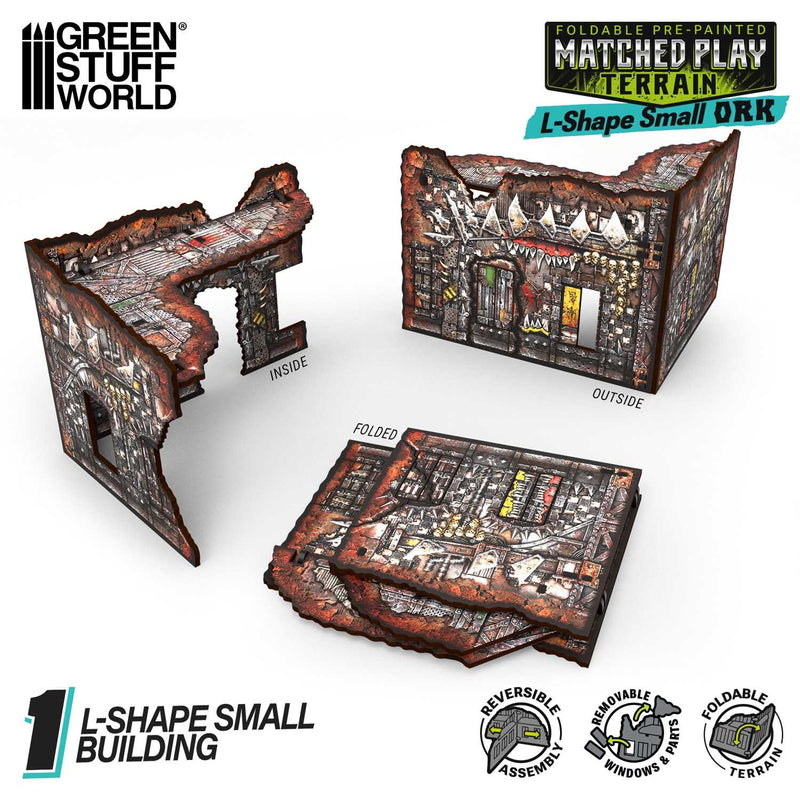 Load image into Gallery viewer, Green Stuff World Matched Play Pre - Painted Foldable Small L - shaped Ruin - Orks - Cobbco
