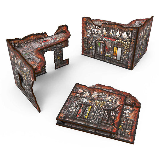 Green Stuff World Matched Play Pre - Painted Foldable Small L - shaped Ruin - Orks - Cobbco