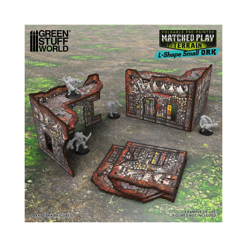 Load image into Gallery viewer, Green Stuff World Matched Play Pre - Painted Foldable Small L - shaped Ruin - Orks - Cobbco
