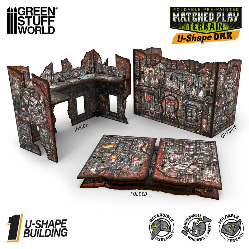 Load image into Gallery viewer, Green Stuff World Matched Play Pre - Painted Foldable U - shaped Ruin - Orks - Wargaming - Cobbco
