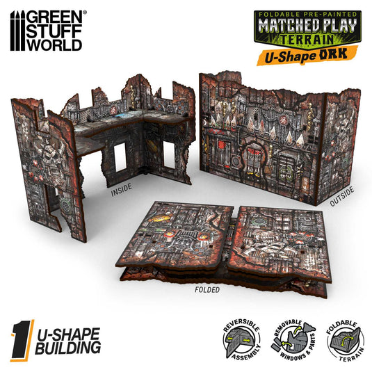 Green Stuff World Matched Play Pre - Painted Foldable U - shaped Ruin - Orks - Wargaming - Cobbco