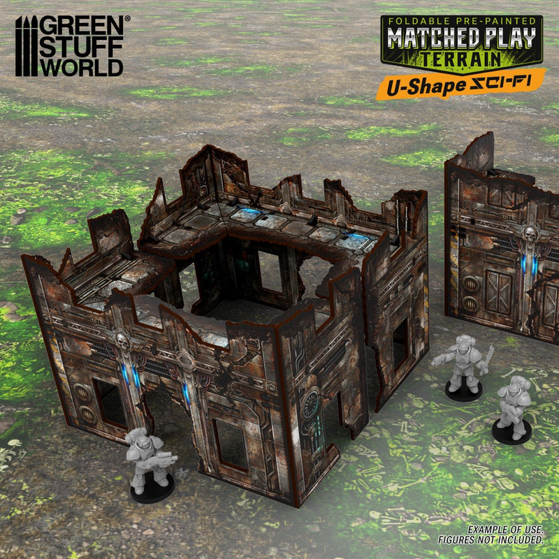Load image into Gallery viewer, Green Stuff World Matched Play Pre - Painted Foldable U - shaped Ruin - Sci - fi - Wargaming - Cobbco
