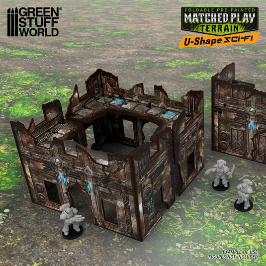 Green Stuff World Matched Play Pre - Painted Foldable U - shaped Ruin - Sci - fi - Wargaming - Cobbco