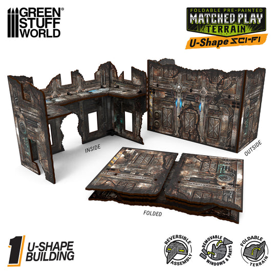 Green Stuff World Matched Play Pre - Painted Foldable U - shaped Ruin - Sci - fi - Wargaming - Cobbco