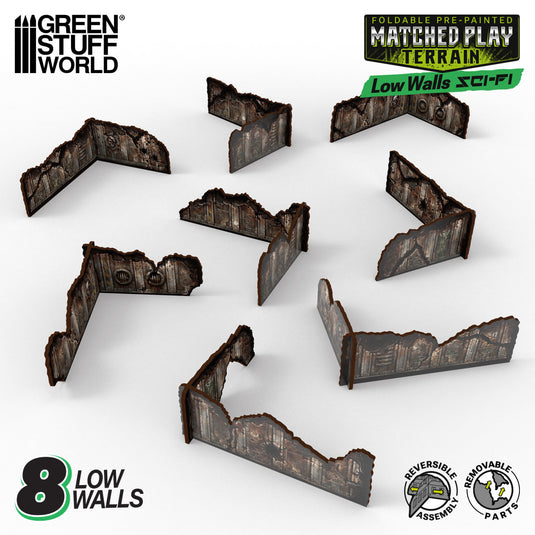 Green Stuff World Matched Play Pre - painted Low Walls (Pack x8) - Cobbco