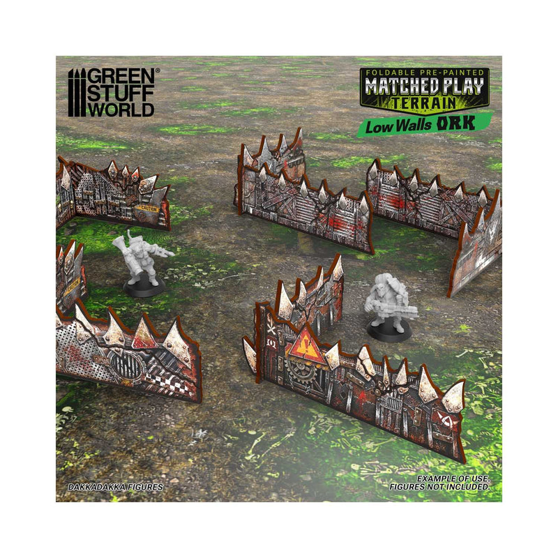 Load image into Gallery viewer, Green Stuff World Matched Play Pre - painted Ork Low Walls (Pack x8) - Wargaming - Cobbco
