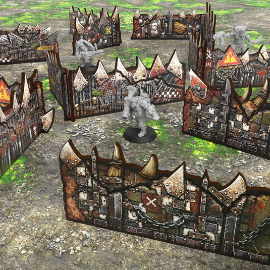 Green Stuff World Matched Play Pre - painted Ork Low Walls (Pack x8) - Wargaming - Cobbco
