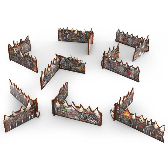Green Stuff World Matched Play Pre - painted Ork Low Walls (Pack x8) - Wargaming - Cobbco