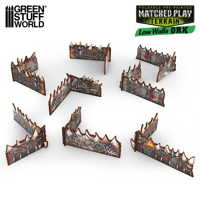 Load image into Gallery viewer, Green Stuff World Matched Play Pre - painted Ork Low Walls (Pack x8) - Wargaming - Cobbco

