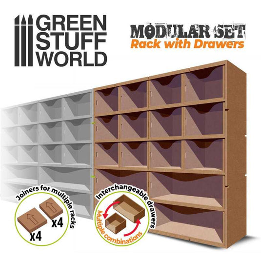 Green Stuff World for Models and Miniatures MDF Vertical rack with Drawers 10960