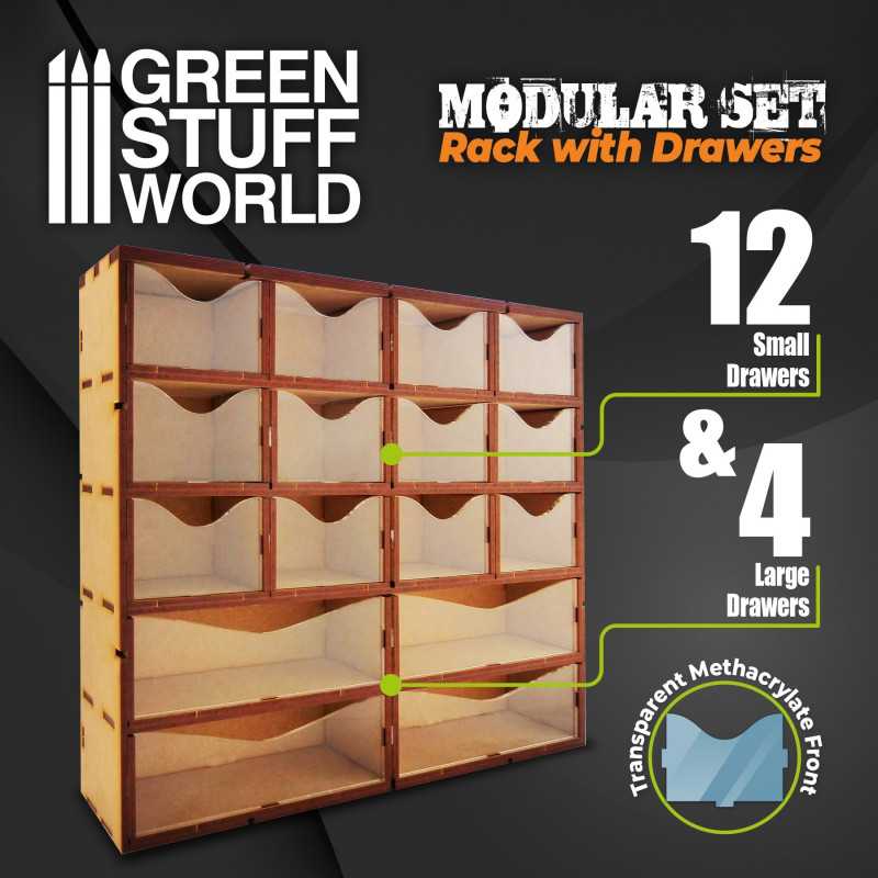 Load image into Gallery viewer, Green Stuff World for Models and Miniatures MDF Vertical rack with Drawers 10960
