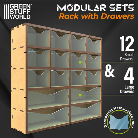 Green Stuff World MDF Vertical rack with 16 Drawers - Cobbco