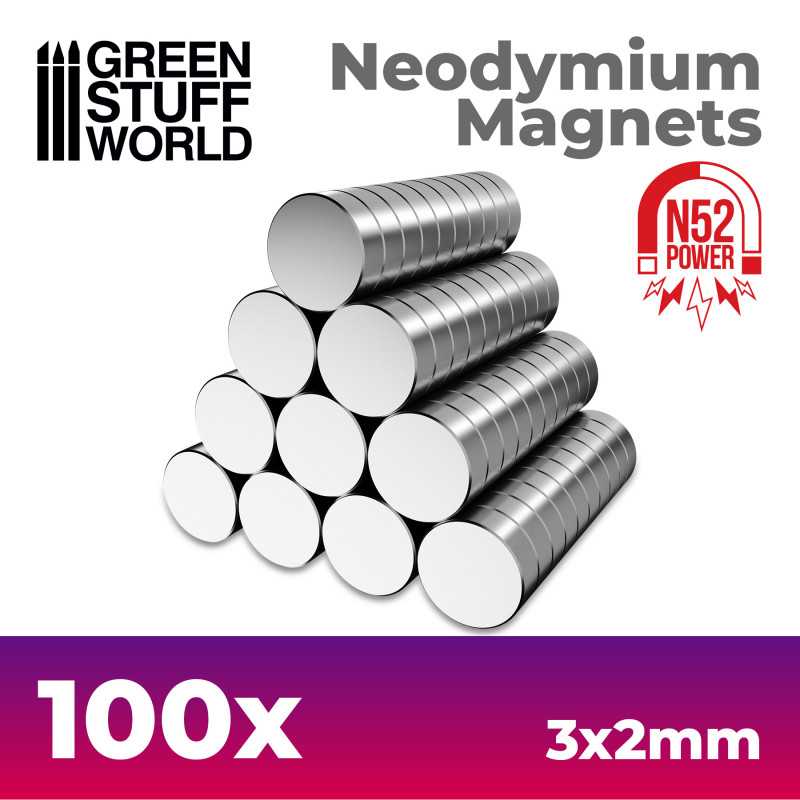 Load image into Gallery viewer, Green Stuff World for Models &amp; Miniatures Neodymium Magnets 3x2mm - 100 count (N52) 9264
