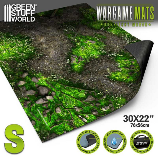 Green Stuff World Wargame Mat, Boneblight Marsh (56x76cm), Neoprene Battle Surface, Anti-Slip Backing, 30x22 Inch, with Carrying Bag - 5866