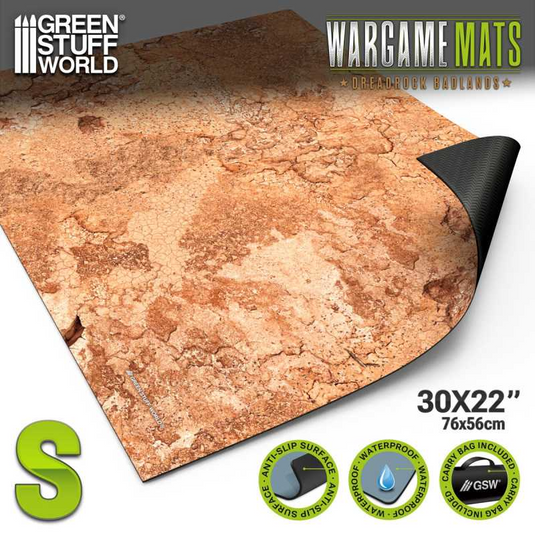 Green Stuff World Wargame Mat, Dreadrock Badlands, Neoprene Battle Surface, Anti-Slip Backing, 30x22 Inch, with Carrying Bag - 5862