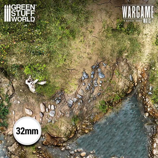 Green Stuff World Wargame Mat, Duskriver Meadows, Neoprene Battle Surface, Anti-Slip Backing, 30x22 Inch, with Carrying Bag - 5863