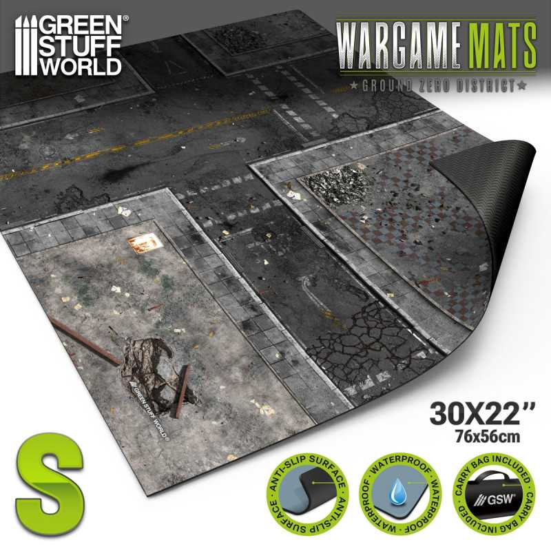 Load image into Gallery viewer, Green Stuff World Wargame Mat, Ground Zero District (56x76cm), Neoprene Battle Surface, Anti-Slip Backing, 30x22 Inch, with Carrying Bag - 5864
