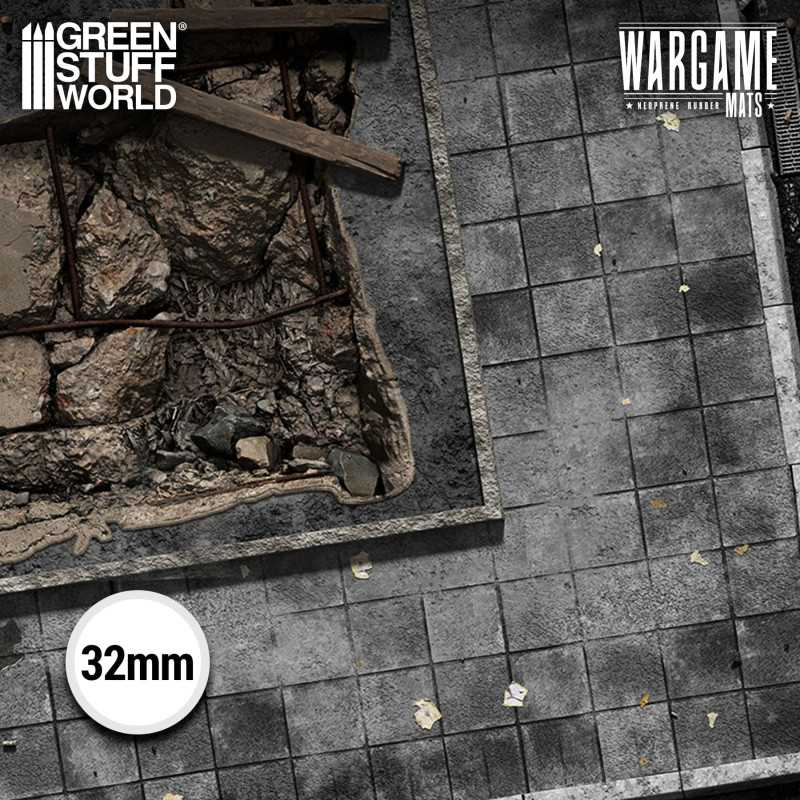 Load image into Gallery viewer, Green Stuff World Wargame Mat, Ground Zero District (56x76cm), Neoprene Battle Surface, Anti-Slip Backing, 30x22 Inch, with Carrying Bag - 5864
