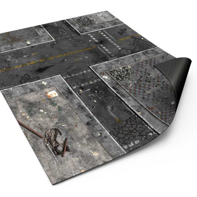 Load image into Gallery viewer, Green Stuff World Wargame Mat, Ground Zero District (56x76cm), Neoprene Battle Surface, Anti-Slip Backing, 30x22 Inch, with Carrying Bag - 5864
