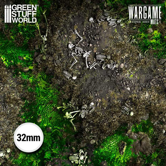 Green Stuff World Wargame Mat, Boneblight Marsh, Neoprene Battle Surface, Anti-Slip Backing, 48x70 Inch, with Carrying Bag - 6347