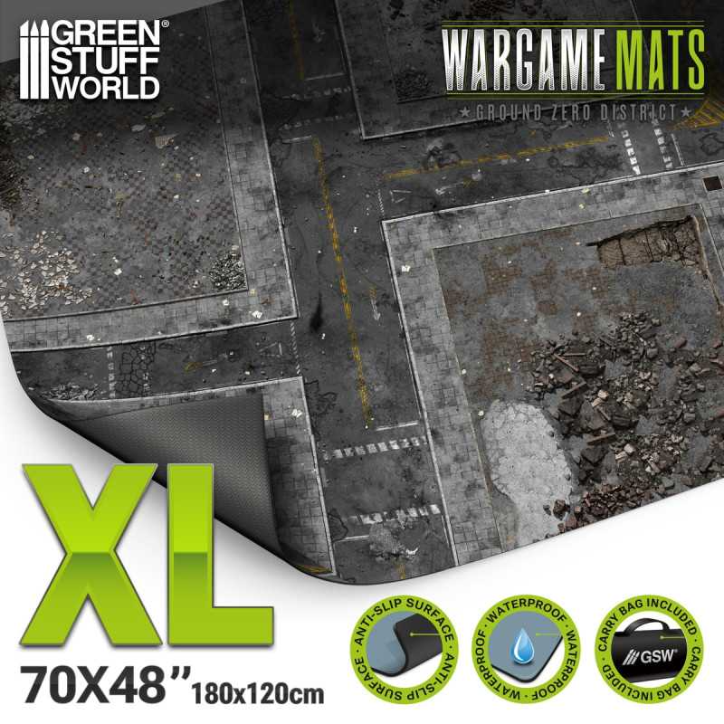 Load image into Gallery viewer, Green Stuff World Wargame Mat, Ground Zero District, Neoprene Battle Surface, Anti-Slip Backing, 48x70 Inch, with Carrying Bag - 6345
