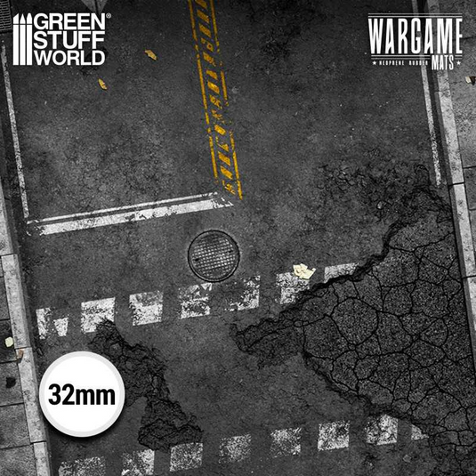 Green Stuff World Wargame Mat, Ground Zero District, Neoprene Battle Surface, Anti-Slip Backing, 48x70 Inch, with Carrying Bag - 6345