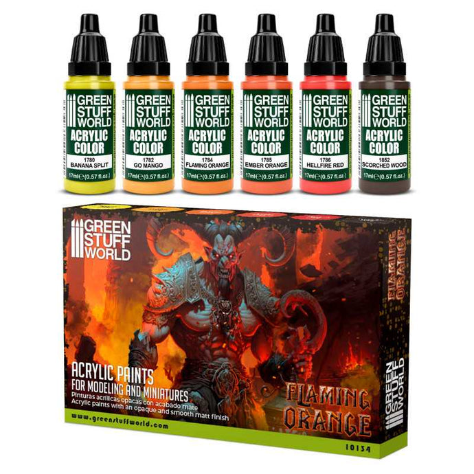 Green Stuff World for Models and Miniatures Paint Set – Paint Set - Flaming Orange 10134