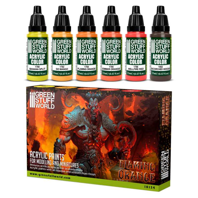 Load image into Gallery viewer, Green Stuff World for Models and Miniatures Paint Set – Paint Set - Flaming Orange 10134
