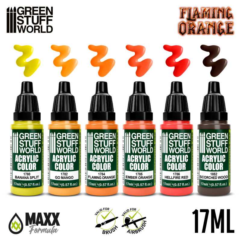 Load image into Gallery viewer, Green Stuff World for Models and Miniatures Paint Set – Paint Set - Flaming Orange 10134
