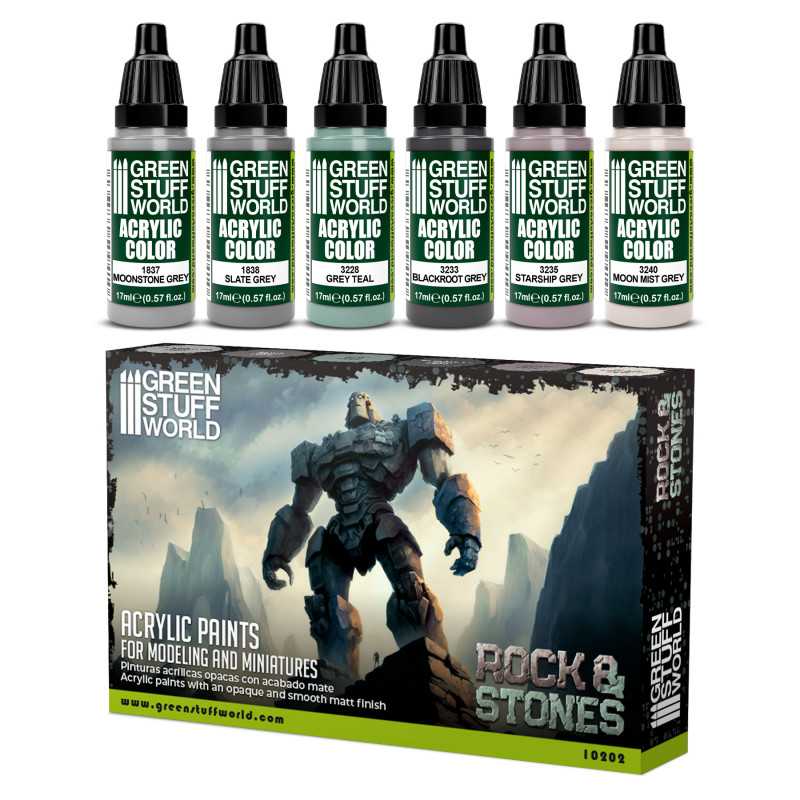 Load image into Gallery viewer, Green Stuff World for Models and Miniatures Paint Set - Rock &amp; Stones 10202
